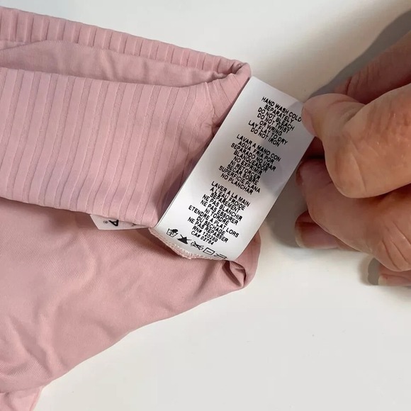 Vitamin A Lou Triangle Bikini Swim Top Size S Pink Bow Eco Ribbed Summer NWT - Picture 4 of 6